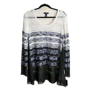 ALFANI Lightweight Ombre Stripe Semi-Sheer Sweater Tunic Sequined Casual Chic XL